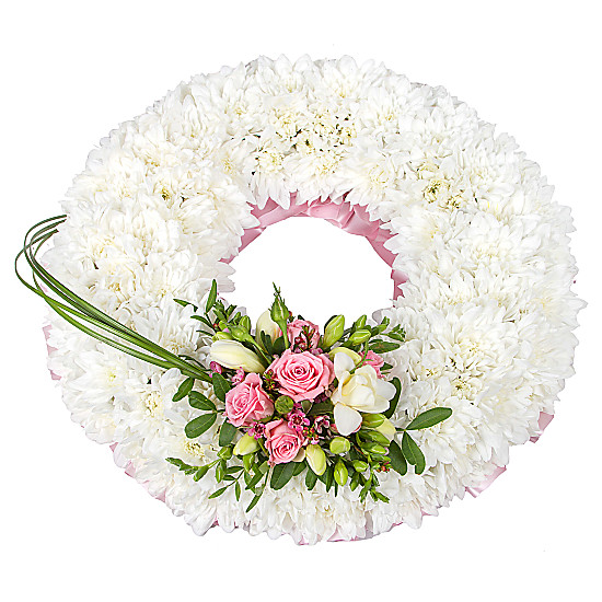 Traditional Pink Wreath Cheap Funeral Sympathy Flowers Delivery